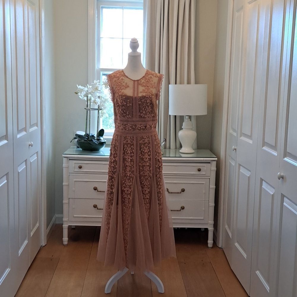 Bronx and Banco Lace Midi Dress in Blush